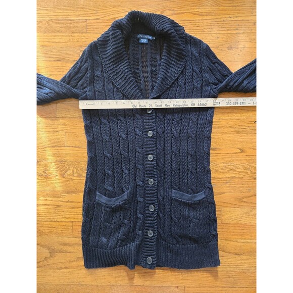 Vtg Ralph Lauren Blue Label Cardigan Sweater Women Medium Blue Linen Cable Knit - Picture 7 of 7